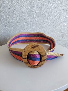 Handcrafted Jute Natural Fiber Wide  Womens Belt Wooden Buckle